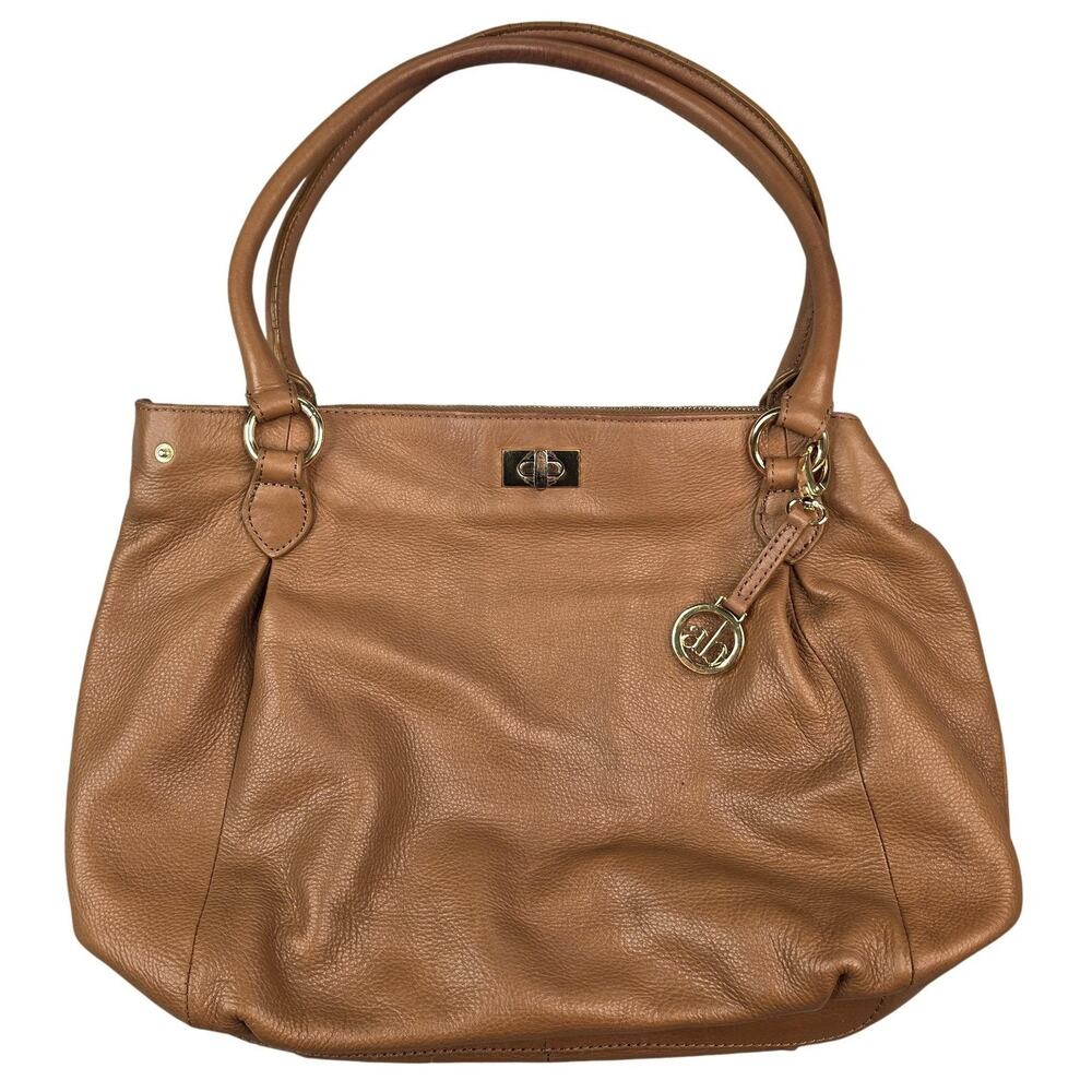 Audrey Brooke Shoulder Bag Womens Large Brown Leather Pebbled Zip Purse Charm